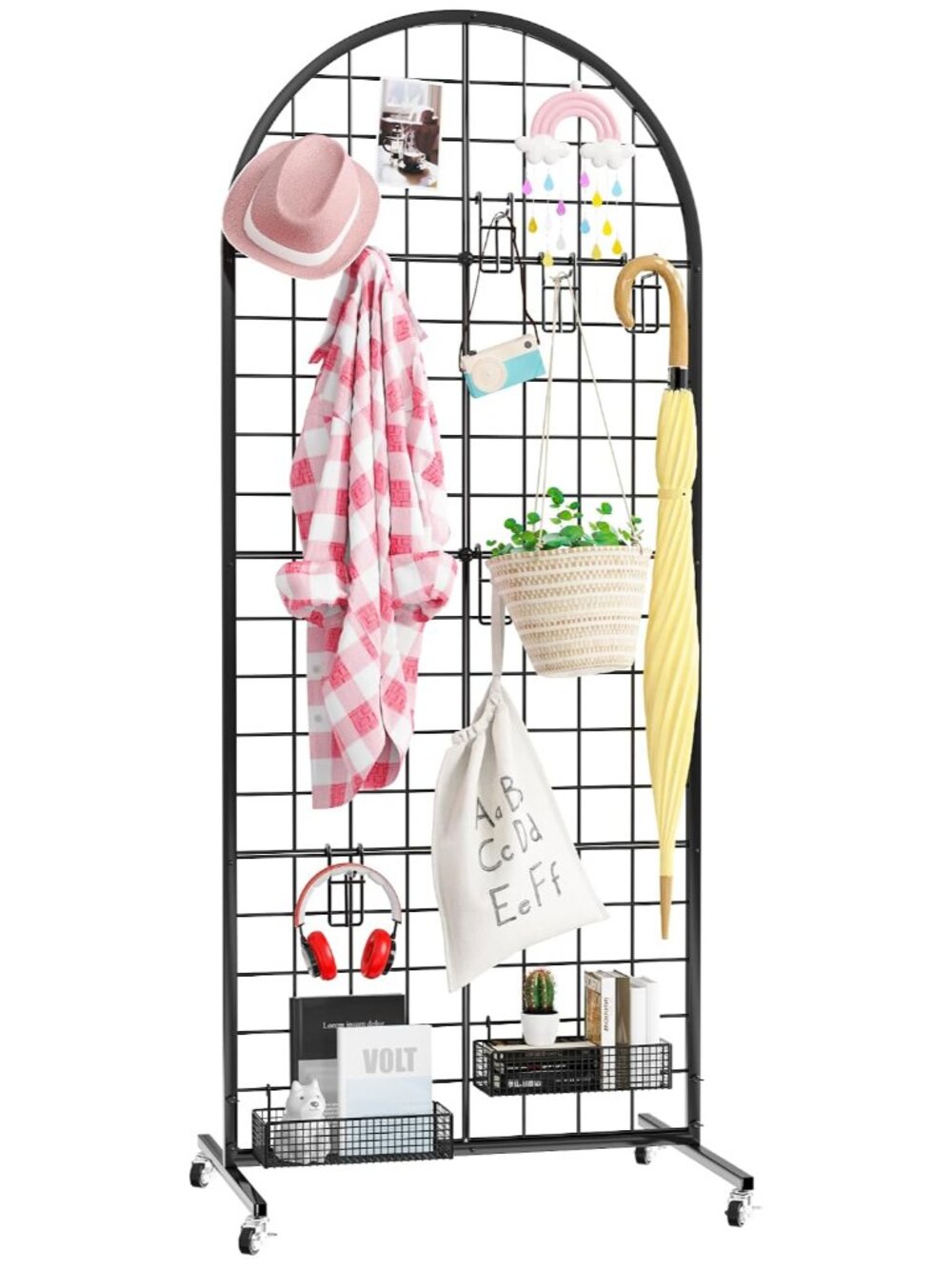 Aseem Metal Grid Wall Panels Display Stand Black Movable 2x5.2FT, 1PCS